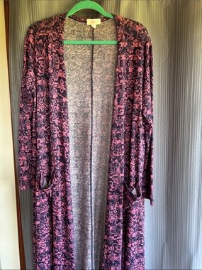 LuLaRoe Pink and Black Floral Open-Front Cardigan